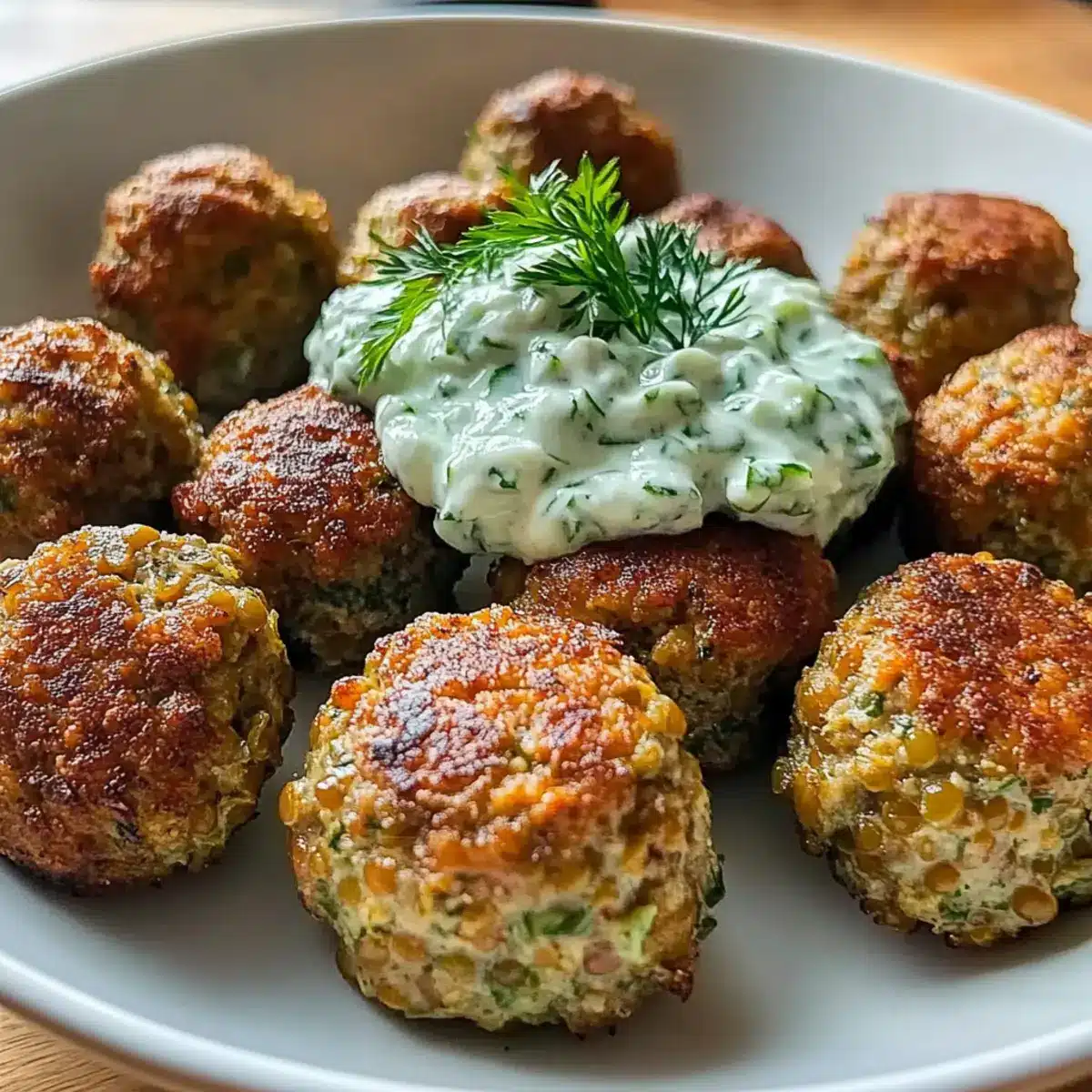Baked Greek Lentil Meatballs with Tzatziki
