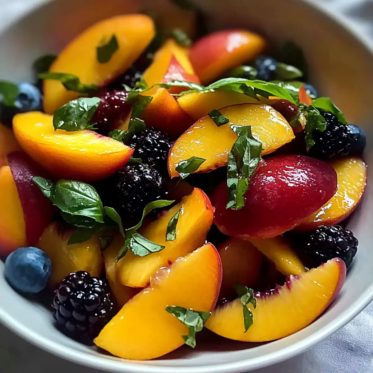 Honey Lime Basil Peach Fruit Salad