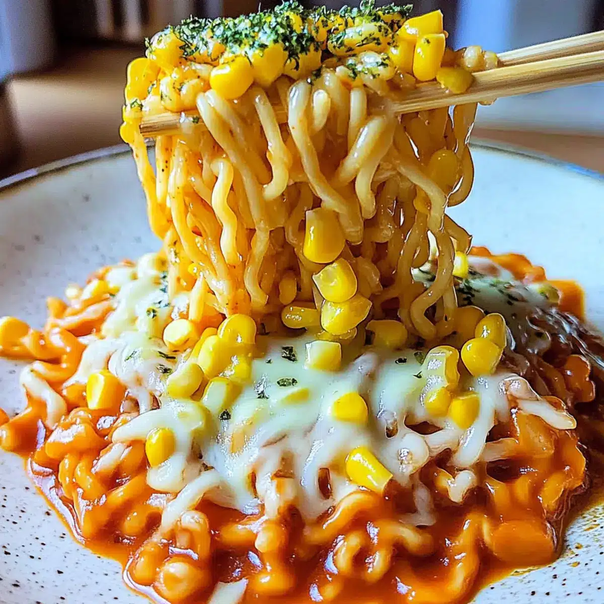 Spicy Noodles With Korean Corn Cheese