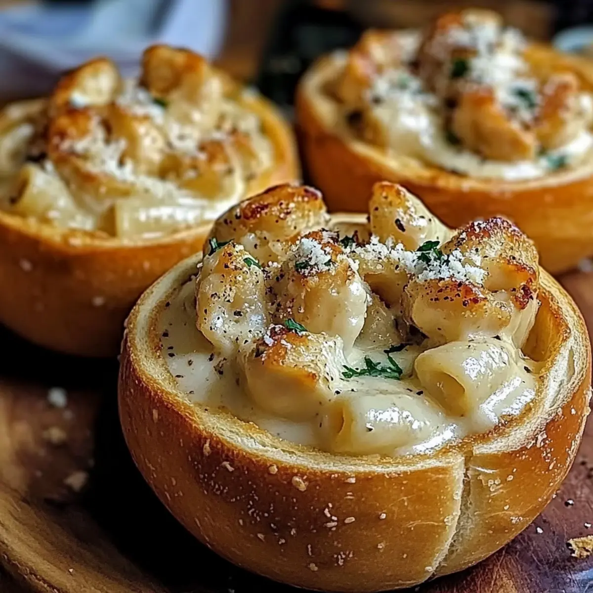 Chicken Alfredo Garlic Bread Bowls