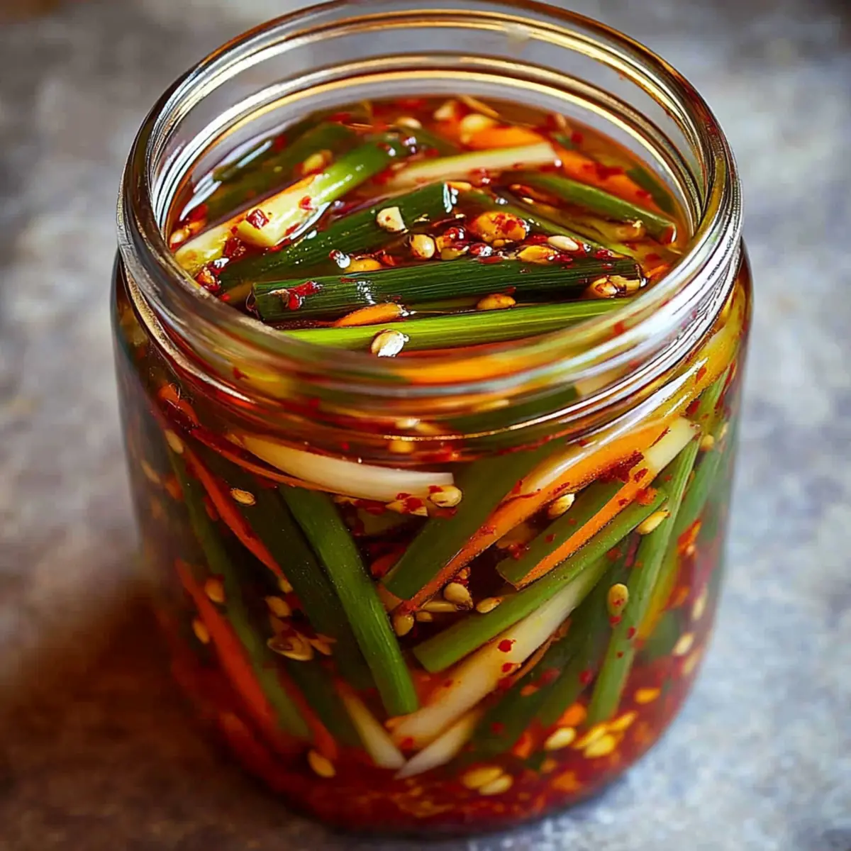 Korean Garlic Chive Pickles with Chili Flakes