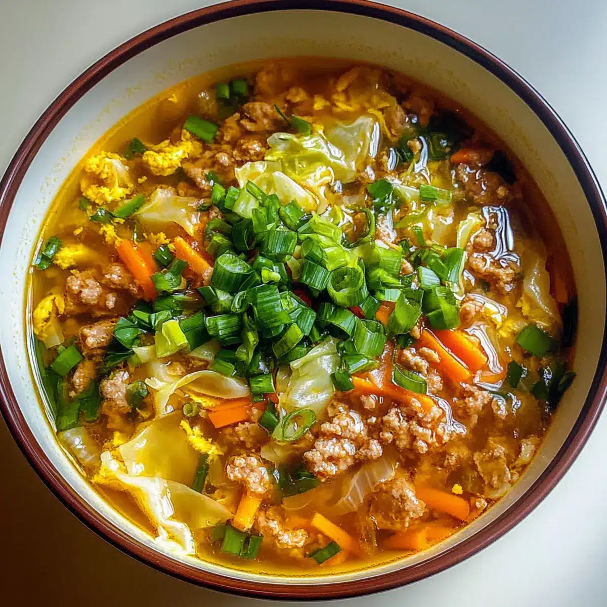 One-Pot Egg Roll Soup with Green Onions and Ginger
