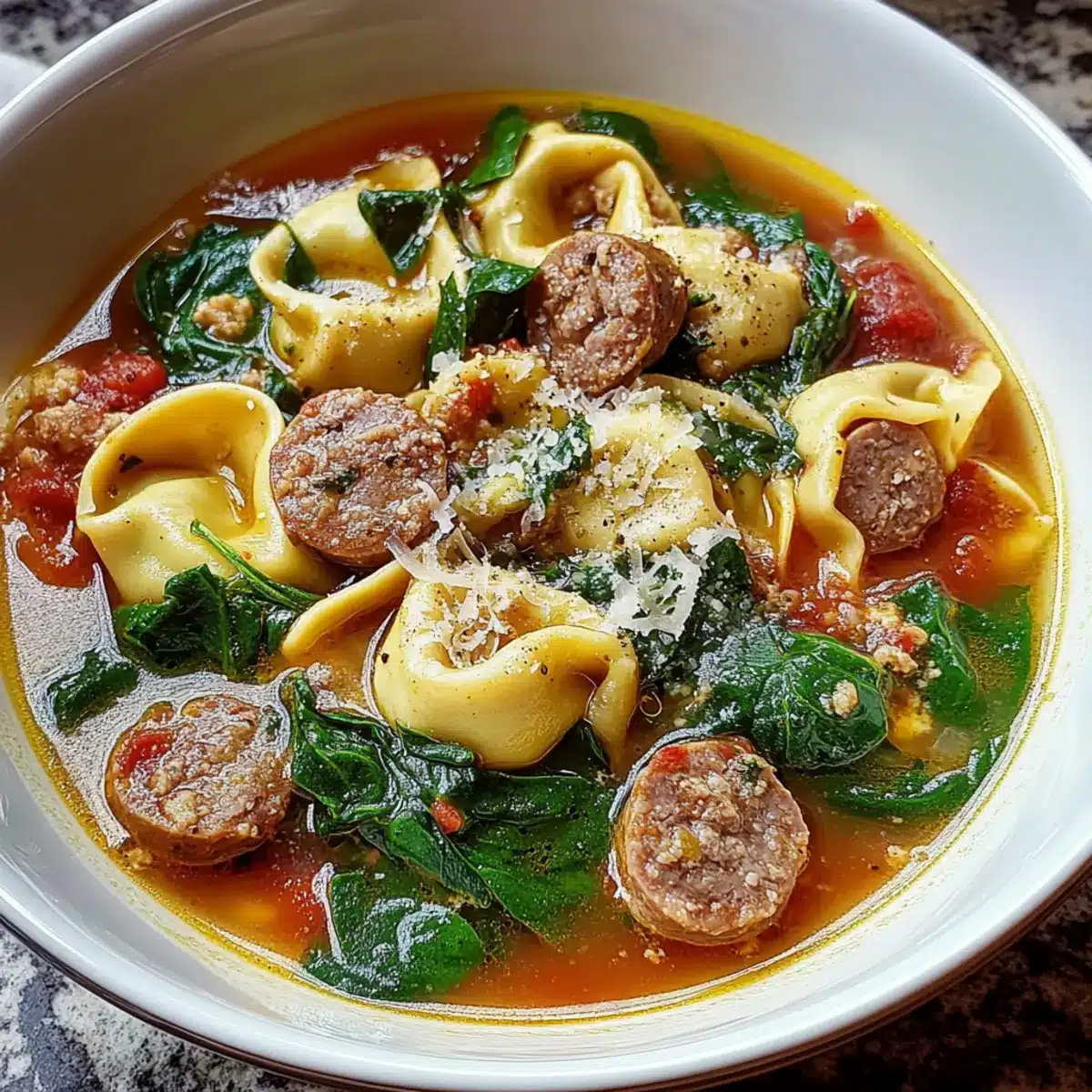 Sausage Tortellini Soup with Spinach
