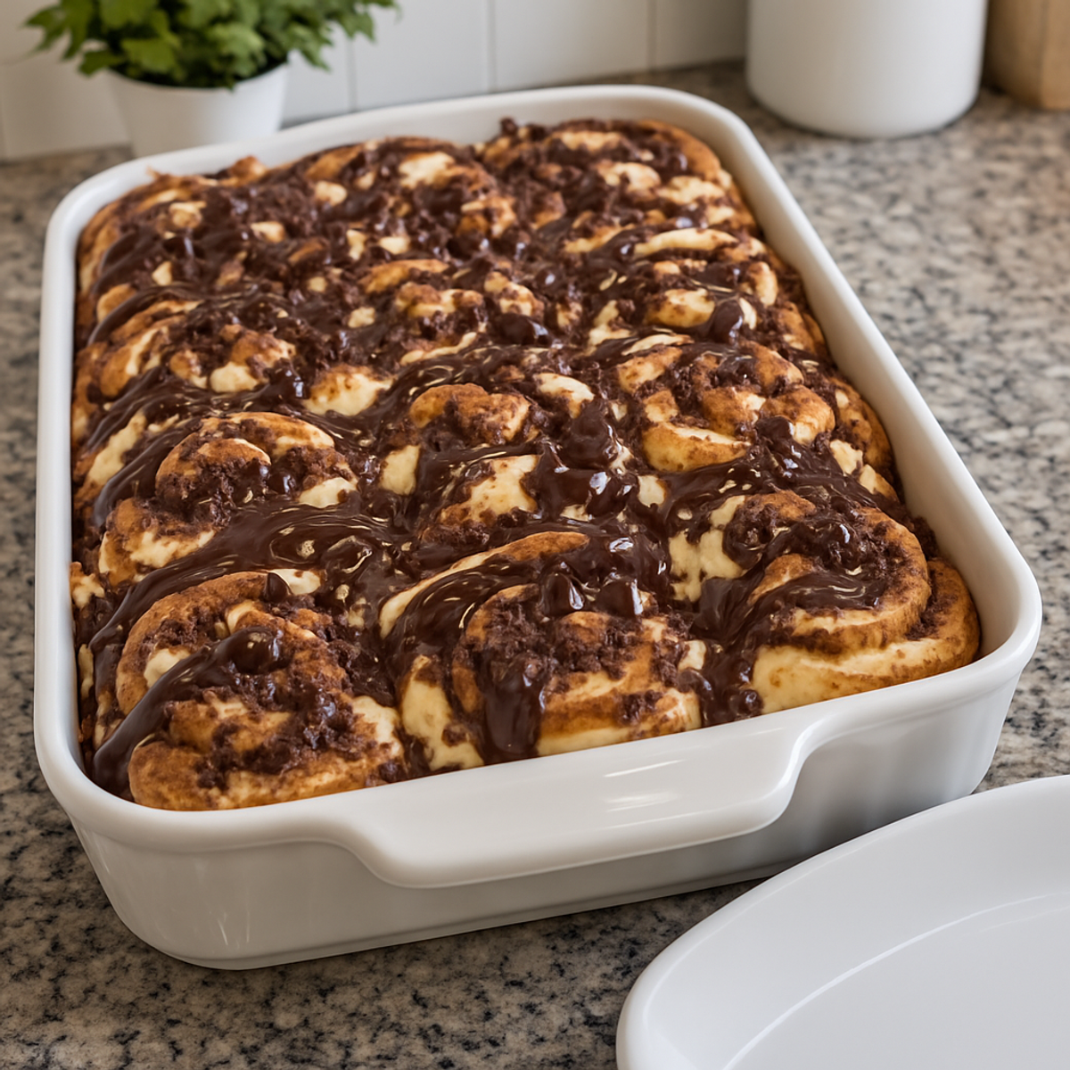Decadent Chocolate Fudge Cinnamon Roll Cheesecake Casserole