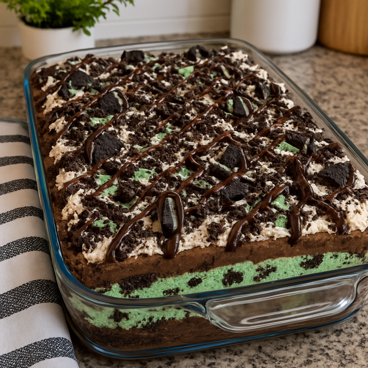 Decadent Chocolate Mint Oreo Cheesecake Casserole Delight