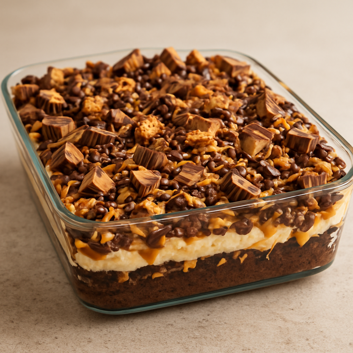 Decadent Peanut Butter Cup Brownie Cheesecake Bars