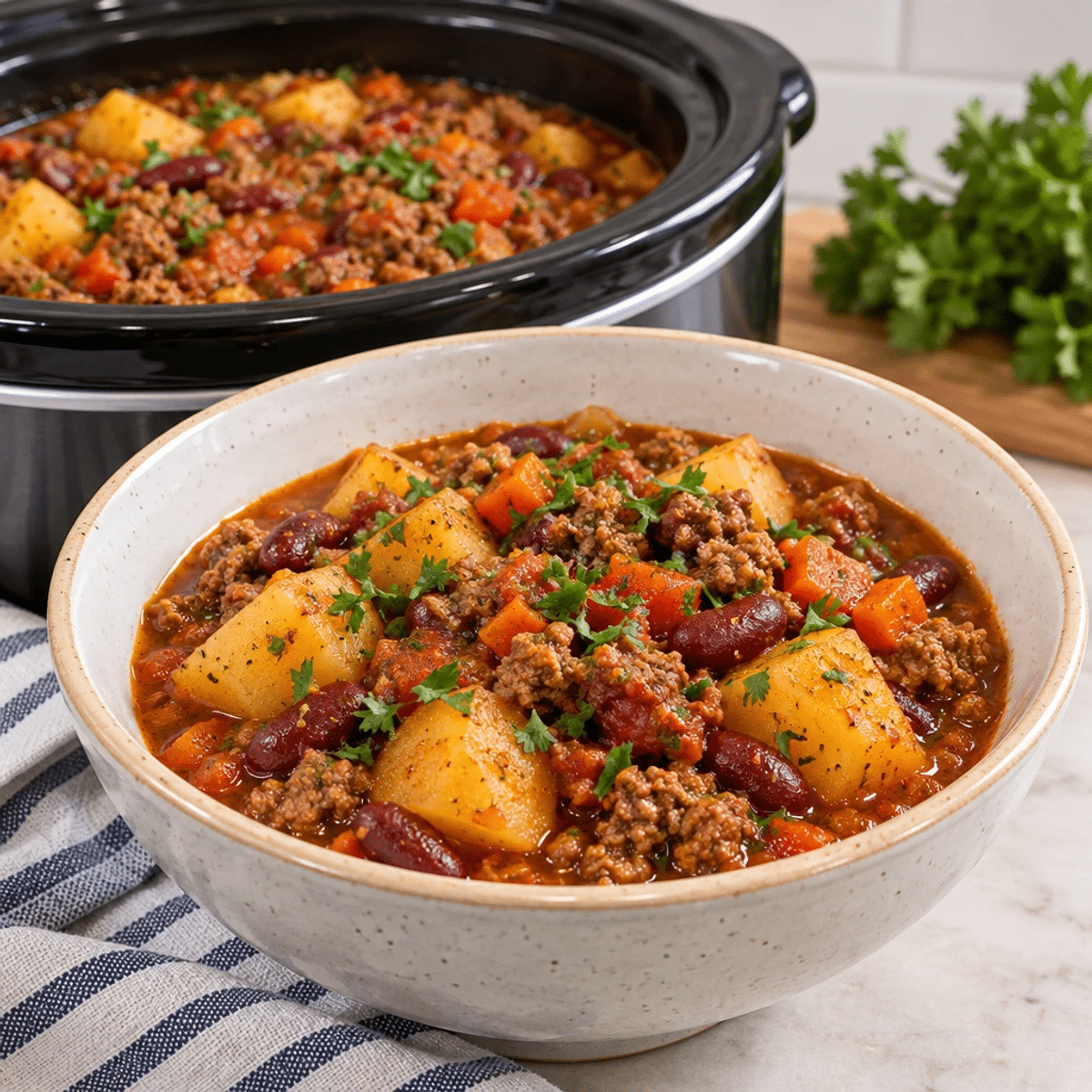 Comforting Beef and Potato Stew in a Slow Cooker