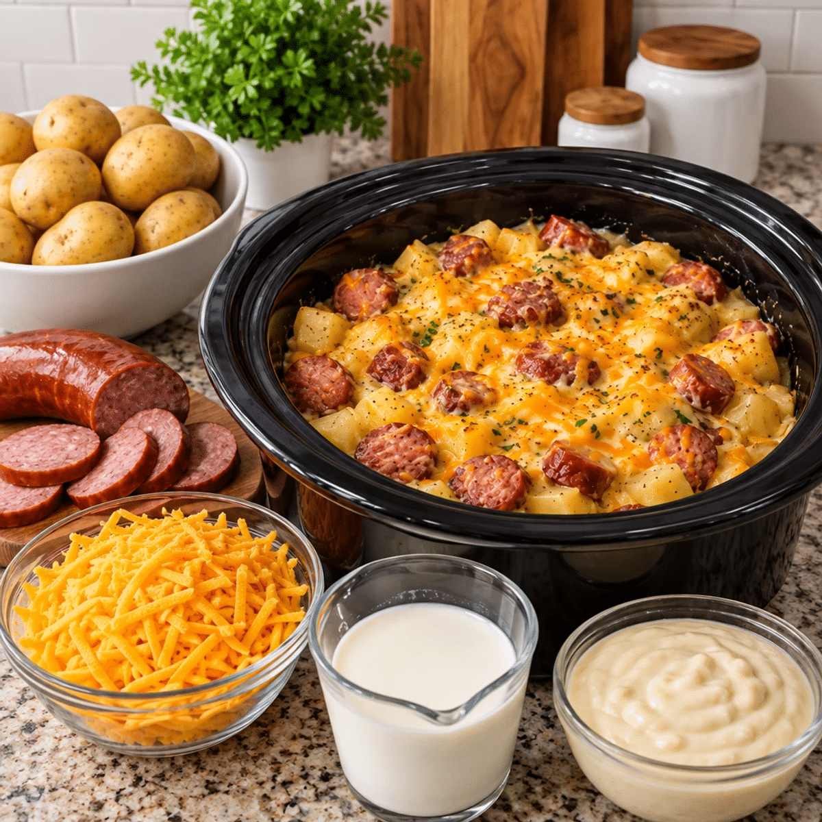 Crockpot Cheesy Potatoes and Beef Kielbasa Bliss article image 2