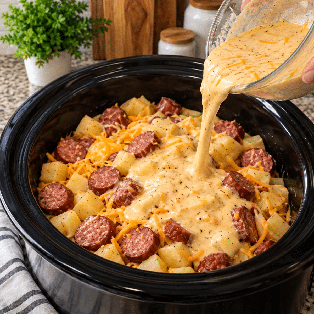 Crockpot Cheesy Potatoes and Beef Kielbasa Bliss article image 3