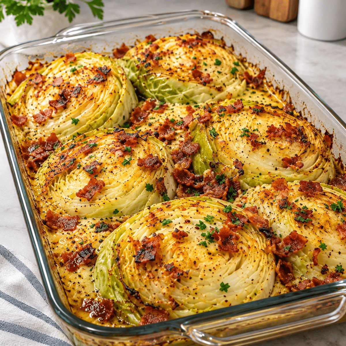 Garlic Butter Cabbage with Turkey Bacon Delight