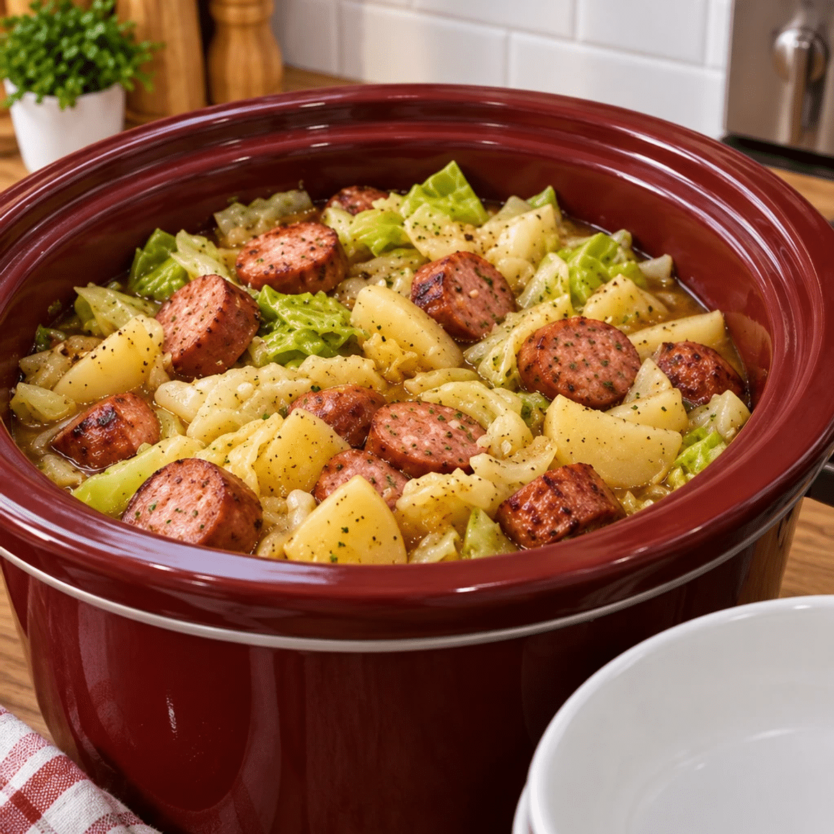 Hearty Slow Cooker Sausage and Cabbage with Potatoes