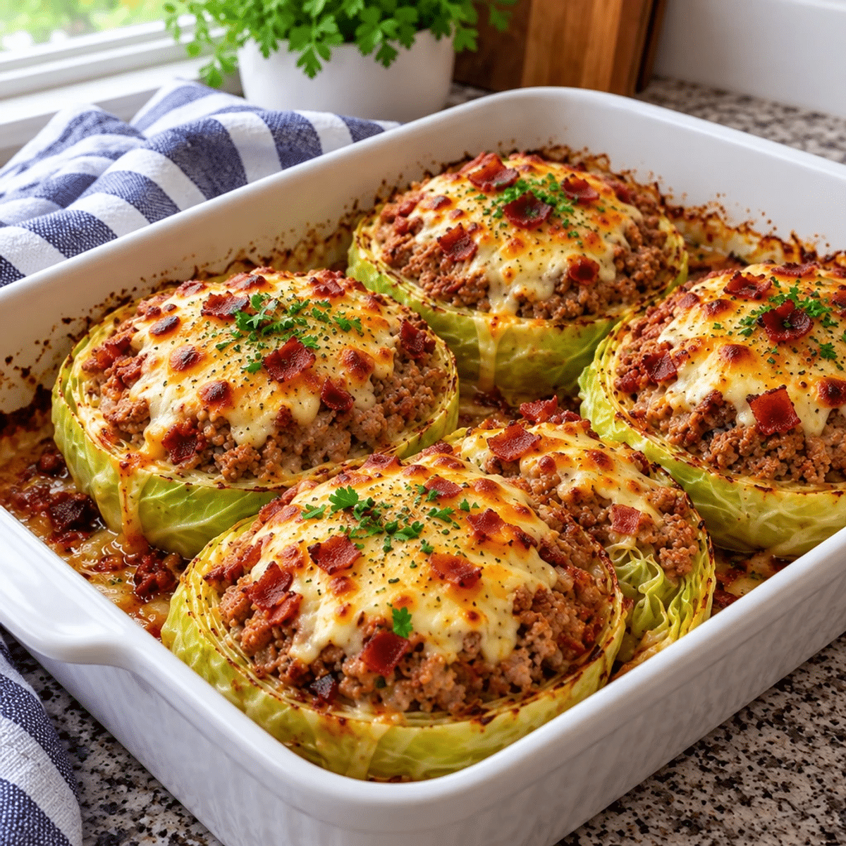 Oven Baked Cabbage Burgers with Turkey Bacon Delight