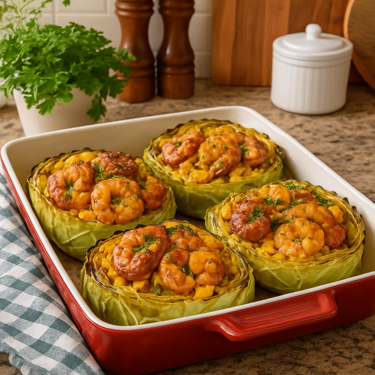 Easy Shrimp and Sausage Stuffed Cabbage Cups Delight