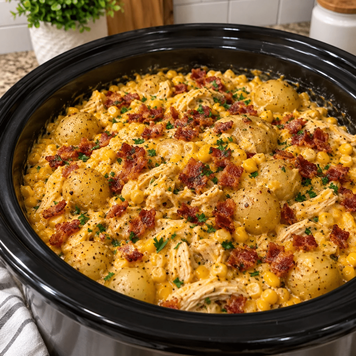 Slow Cooker Cheesy Chicken and Corn Delight with Baby Potatoes